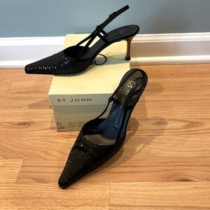 St John’s sling back black Paulette sequin high heels. Made in Italy size 6.5